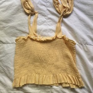 kendall & kylie Tie Strap Smocked Top